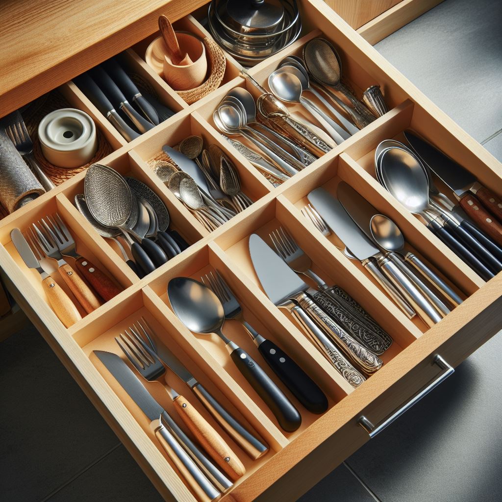 Organização de Talheres e Utensílios na Gaveta da Cozinha